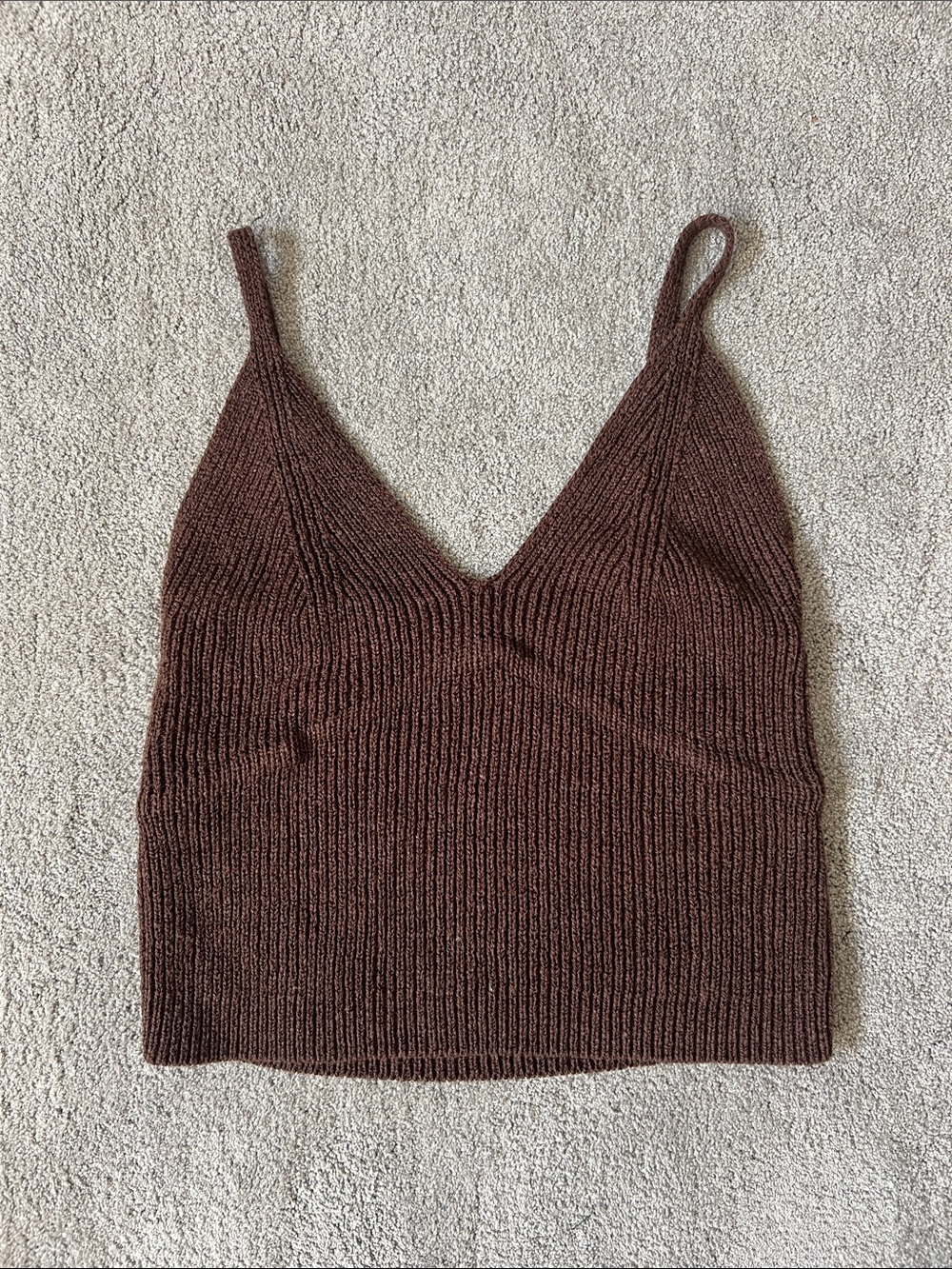 Zara Brown Knit linen blend V-Neck Cami Tank Top